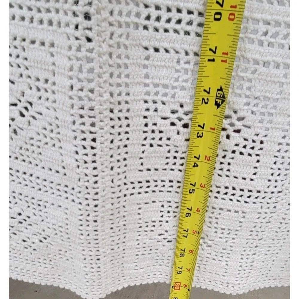 Vintage Handmade Filet Crochet Bedspread Tablecloth 64x80 White Cotton Lace